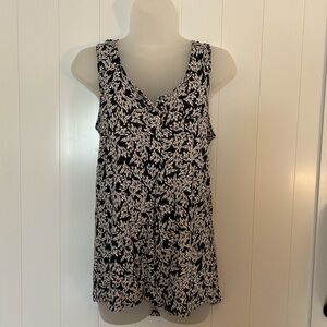 Ann Taylor Black and White Leaf Pattern Tank Top